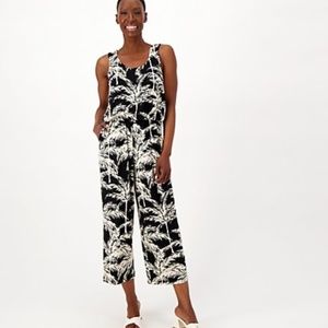 Belle By Kim Gravel Jumpsuit Black Palm Print Medium